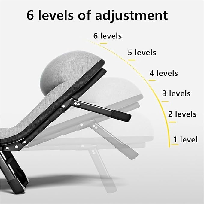 Cotton Linen Camping Cot, Space Saving Folding Bed for Adults, 6-Position Folding Chaise Lounge Chair for Indoor Outdoor