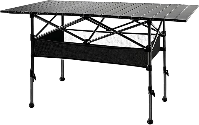 4FT Camping Table, 47" x 21" Steel Fold Up Lightweight Table, Adjustable Height Folding Picnic Table with Carry Bag for Camping, Picnic, Backyard, BBQ, Patio