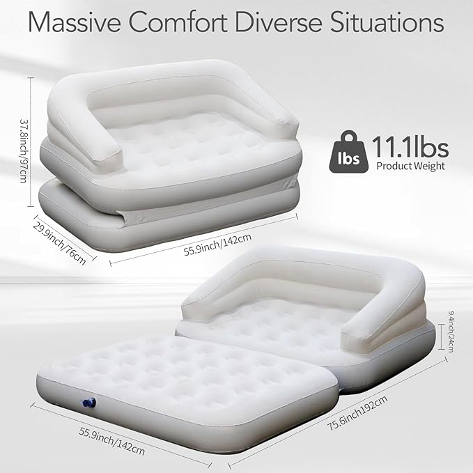 Full Size Inflatable Sofa Bed with Air Pump,2-in-1 Blow-Up Couch and Folding Air Mattress Bed for Home,Camping,and Guests