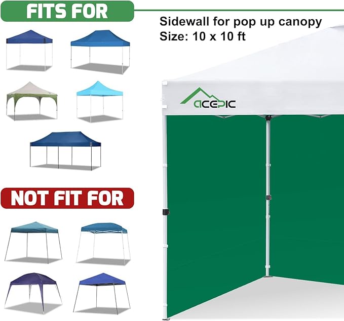 Sidewalls for 10x10 Pop Up Canopy, 210D Polyester Waterproof Canopy Sidewalls with UV Protection, Sunwall Only (Green, 10 * 10ft 3PCS)