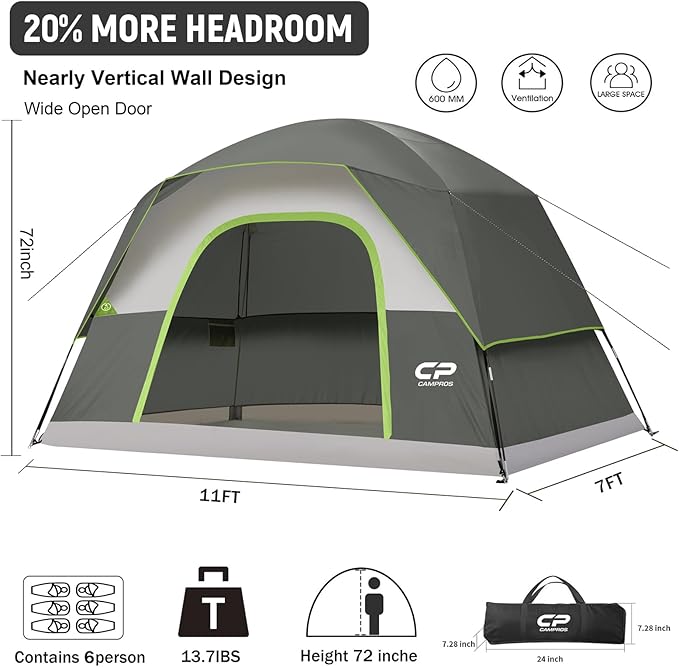 Tents for Camping 6 Person Tent Waterproof Windproof Double Layer Family Camping Tent, Easy Setup Dome Tent with Large Mesh Windows & Wider Door for Outdoor Camping & Hiking