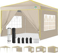 COBIZI 10x10 Pop Up Canopy with 4 Sidewalls, Easy up Canopy for Events, Sports, Beach, Party, Outdoor Party Canopies with 4 Weight Bags, Stakes x4, Ropes x4, Khaki