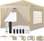 COBIZI 10x10 Pop Up Canopy with 4 Sidewalls, Easy up Canopy for Events, Sports, Beach, Party, Outdoor Party Canopies with 4 Weight Bags, Stakes x4, Ropes x4, Khaki