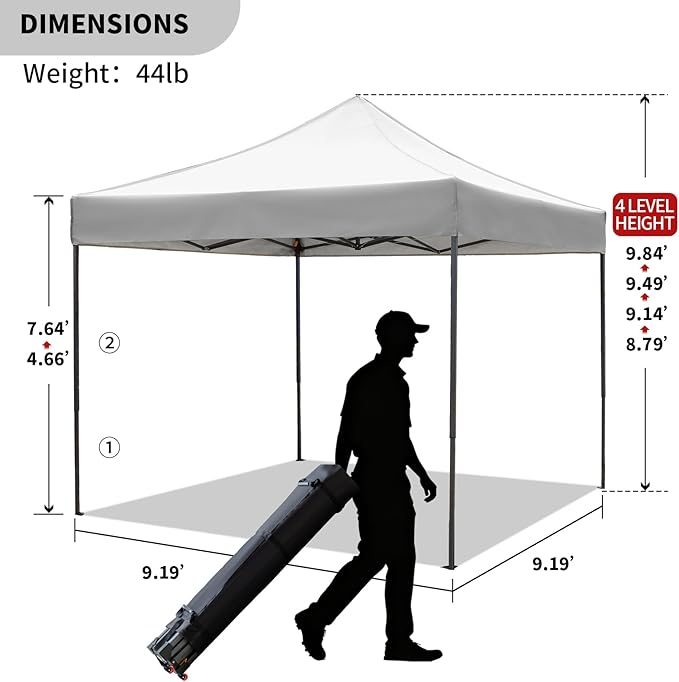 10x10 Durable Pop Up Canopy Tent with Sidewalls, Waterproof Attachable Tent Wall, Privacy Shade for Outdoor Events, Camping, Farmers Market (Light Gray with Awning)