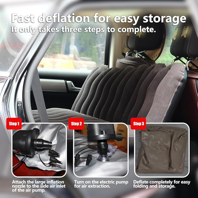 Car Air Mattress, Inflatable SUV Truck Camping Mattress for Back Seat, Thickened Travel Car Bed Sleeping Pad with 2 Round air-Filled Bolster,Air Pump and 2 Pillows (Black)