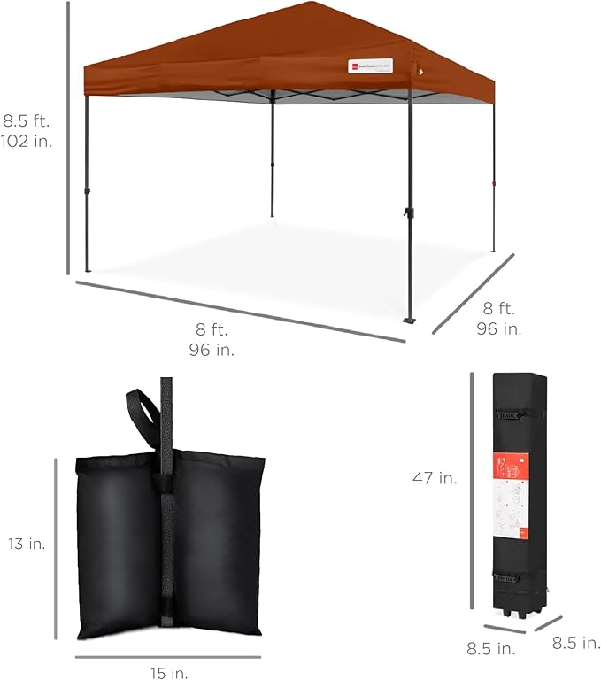 Best Choice Products 8x8ft Pop Up Canopy Tent, Outdoor Shade, 1 Person 1 Minute Set Up, Carry Case, 4 Weight Bags - Rust