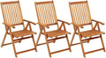 Folding Patio Chairs 3 pcs with Cushions Solid Acacia Wood Balcony Chairs Camping Chair Accent Chair Outdoor Chairs for Bedroom Dining Outdoor Patio