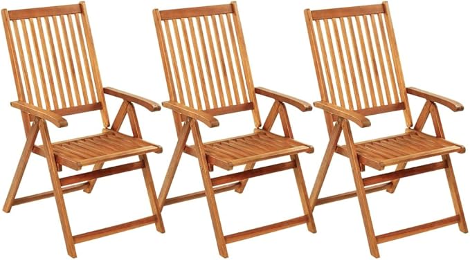 Folding Patio Chairs,Bistro Chair,Patio Funiture,Lawn Chairs,Armchair,Beach Chair,Camp Chair,Coffee Chair,for Outdoor,Fire Pit,Deck,Lawn,Outside,Garden,3 pcs with Cushions Solid Acacia Wood