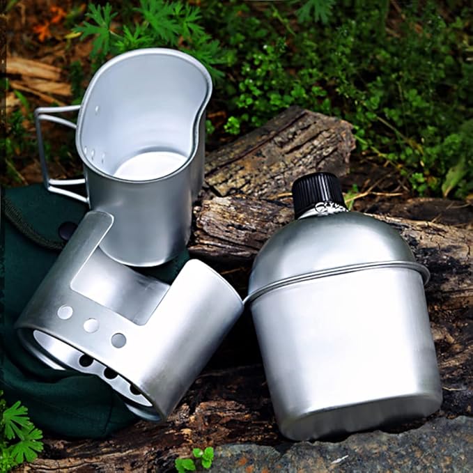Lixada 3 x Military Canteen Set of 3 Aluminium Cookware Set with Cover for Camping Hiking Backpack