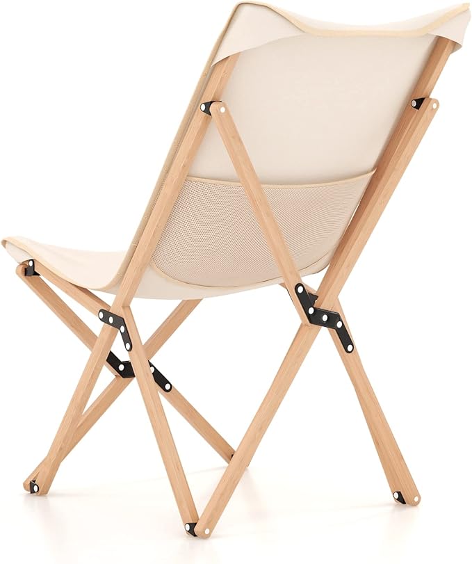 Giantex Camping Chairs 2 Pack, Folding Beach Chairs for 330lbs, Outdoor Butterfly Chair, Portable Lawn Chairs for Picnic Fishing Hiking Mountaineering, Lightweight Bamboo Frame No Assembly (Beige)