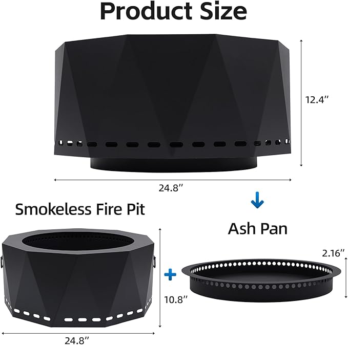 Smokeless Firepit Outdoor-25 Inch Large Smokeless Fire Pits for Outside with Handles, Portable Low Smoke Metal Wood Stove for Camping, Patio, Backyard, Garden, Picnic-XL