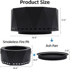 Smokeless Firepit Outdoor-25 Inch Large Smokeless Fire Pits for Outside with Handles, Portable Low Smoke Metal Wood Stove for Camping, Patio, Backyard, Garden, Picnic-XL