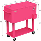 VINGLI 80 Quart Rolling Ice Chest, Portable Patio Party Bar Drink Cooler Cart, with Shelf, Beverage Pool with Bottle Opener