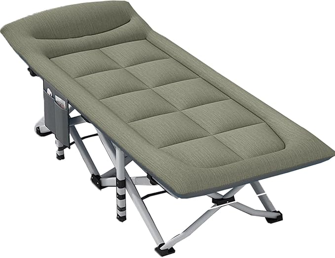 Portable Folding Camping Cot, Camping Cot with Thick Pad, Outdoor Portable Folding Lounge Chair Sleeping Cots Bed, Perfect for Camping, Pool, Beach,E