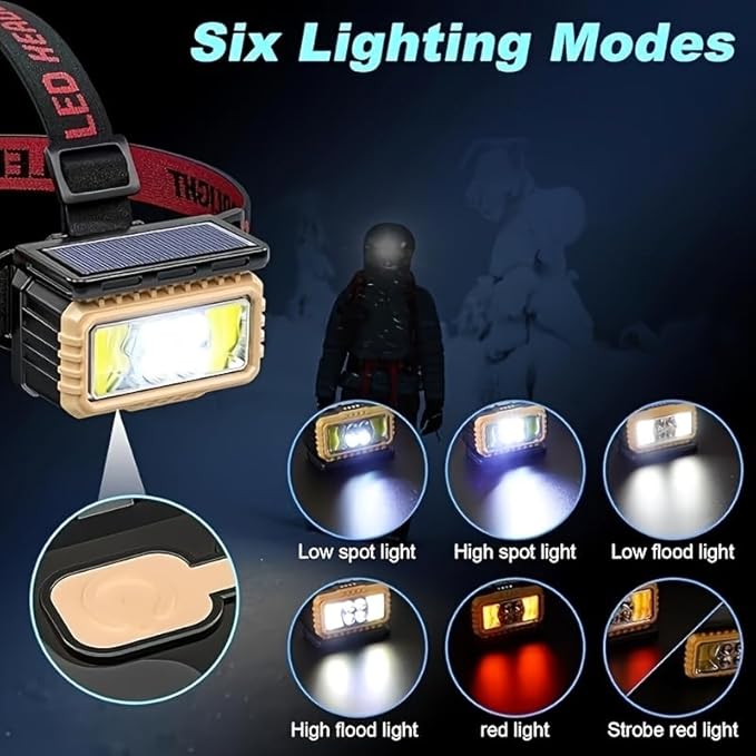 2 Pack LED Rechargeable Headlamp, Super Bright Headlamp with Motion Sensor, USB/Solar Charging, 6 Modes with Red Light Waterproof Head lamp for Outdoors, Camping, Hiking, and Emergencies