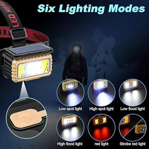 2 Pack LED Rechargeable Headlamp, Super Bright Headlamp with Motion Sensor, USB/Solar Charging, 6 Modes with Red Light Waterproof Head lamp for Outdoors, Camping, Hiking, and Emergencies