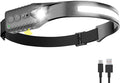 Rechargeable LED Headlamp (Gray), 400 Lumens, 230° Wide Beam, USB-C, 5 Modes — Lightweight, Adjustable Headband; Hard Hat Clips for Camping, Hiking, Running & Repairs