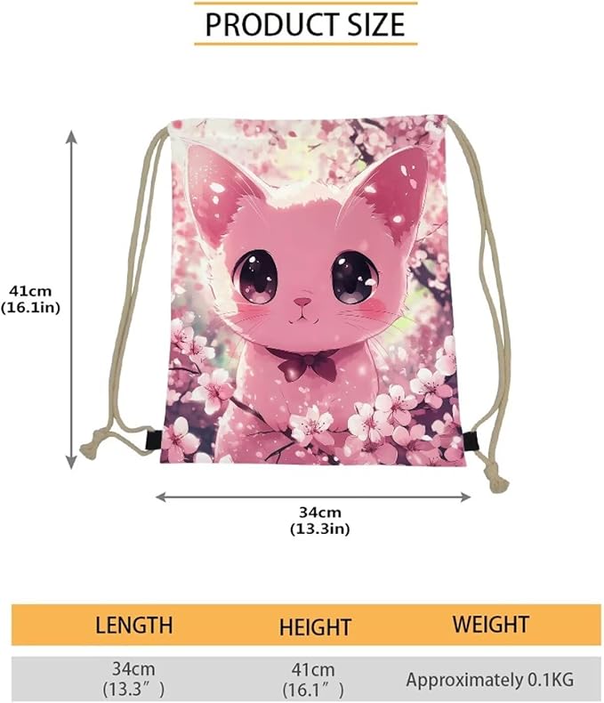 Upetstory Cherry Blossom Cat Drawstring Backpack Gym Sackpack Foldable Draw String Bag Lightweight Travel Storage Pouch Sports Gymsac PE Kit Bags for Outdoor Hiking Cycling Running Beach