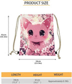 Upetstory Cherry Blossom Cat Drawstring Backpack Gym Sackpack Foldable Draw String Bag Lightweight Travel Storage Pouch Sports Gymsac PE Kit Bags for Outdoor Hiking Cycling Running Beach