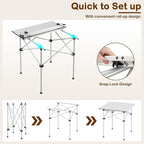 Giantex Folding Roll-up Camping Table, Outdoor Lightweight Aluminium Table for 4, Portable Square Table with Carry Bag for Picnic, Hiking, BBQ, Beach, Tailgating (28"x28"x27.5",Silver)