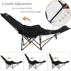 Dual Purpose Folding Camping Cot and Chair with Removable Footrest for Adults, Easy-to-Assemble Adjustable Sleeping Chair with Carry Bag for Fishing, Hiking, Travel, Home (Black)