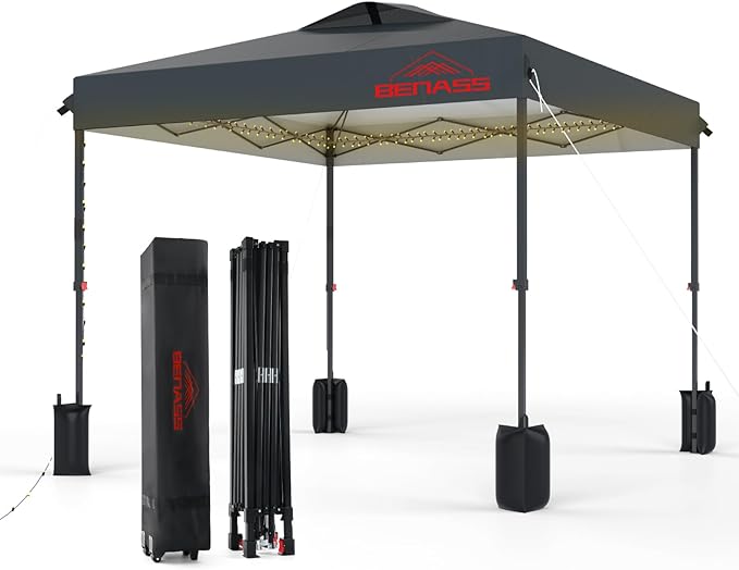 12x12 Pop Up Canopy, Easy Up Canopy Tent, Heavy Duty Tents for Parties, One Person Set Up Event Tent, Grey