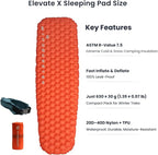 Elevate X Inflatable Sleeping Pad – 4-Season Lightweight Camping Mattress, ASTM R-Value 7.5, Durable Waterproof Nylon, Compact Backpacking Sleeping Mat for Winter Trekking & Extreme Cold