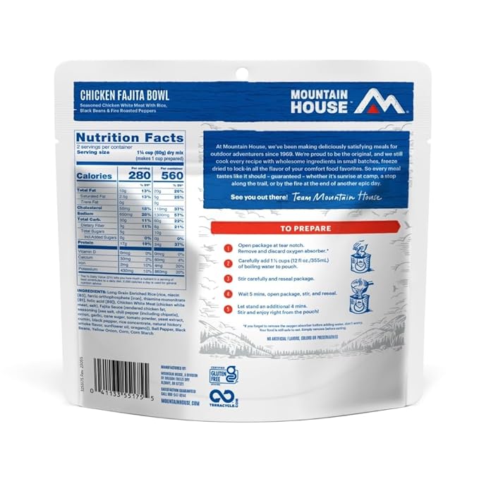 Mountain House Chicken Fajita Bowl Freeze Dried Backpacking & Camping Food 6-Pack Gluten-Free