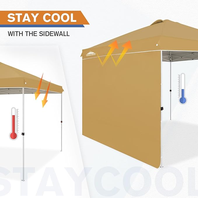 EAGLE PEAK Commercial Canopy 10x10 Pop Up Canopy Tent with 1 Sidewall, Easy Setup Heavy Duty Instant Event Shelter for Vendors & Markets, Outdoor Sun Shade, Beige