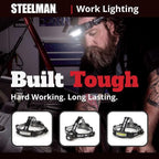 Steelman Pro Slim Profile LED Motion-Sensing Headlamp with Rear Safety Flasher, 3 Brightness Settings, 20m Beam, Water-Resistant, 3 AA Batteries