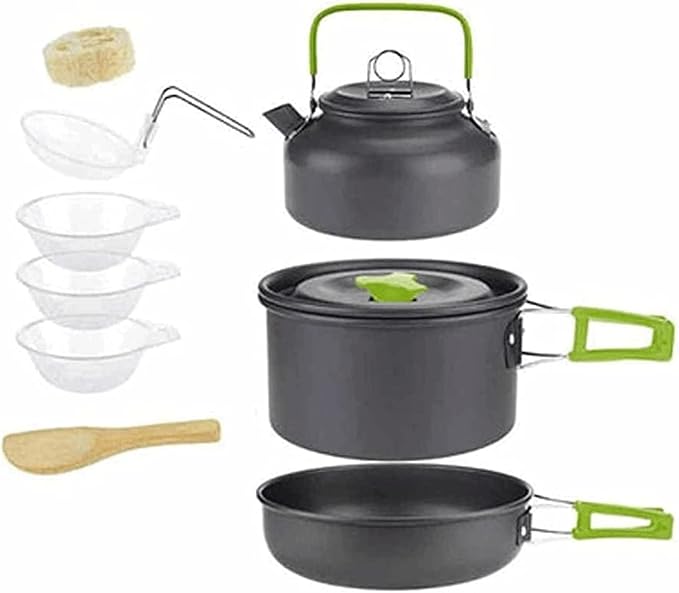Portable Camping Cookware Kit, Outdoor Cook Gear Pot Pan Kettle Set, Picnic Tableware Tools for Hiking Backpacking Family