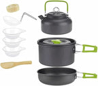Portable Camping Cookware Kit, Outdoor Cook Gear Pot Pan Kettle Set, Picnic Tableware Tools for Hiking Backpacking Family