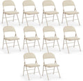 DUMOS 10 Pack Leather Padded Folding Chair, Indoor Outdoor Portable Stackable Commercial Seat with Steel Frame, Capacity for Home, Office, Party, Comfy, Kahki