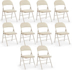 DUMOS 10 Pack Leather Padded Folding Chair, Indoor Outdoor Portable Stackable Commercial Seat with Steel Frame, Capacity for Home, Office, Party, Comfy, Kahki