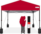 Best Choice Products 10x10ft Pop Up Canopy Tent, Outdoor Shade, 1 Person 1 Minute Set Up, Carry Case, 4 Weight Bags - Red