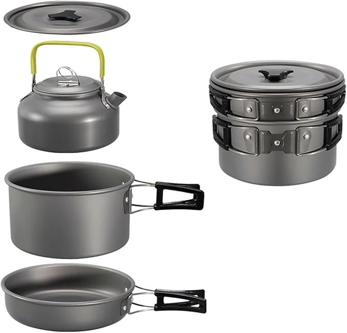 Camping Cookware Kit Aluminum Outdoor Portable Cooking Set for Tableware Hiking Picnic 3pcs