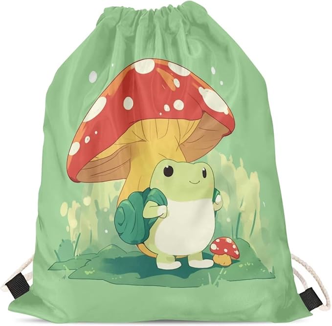 Upetstory Mushroom Frog Drawstring Backpack Bags Sports Sackpack Gym String Bag Sack Pack Knapsack for Outdoor Travel Beach Shopping Camping Swimming Running Cycling Gifts