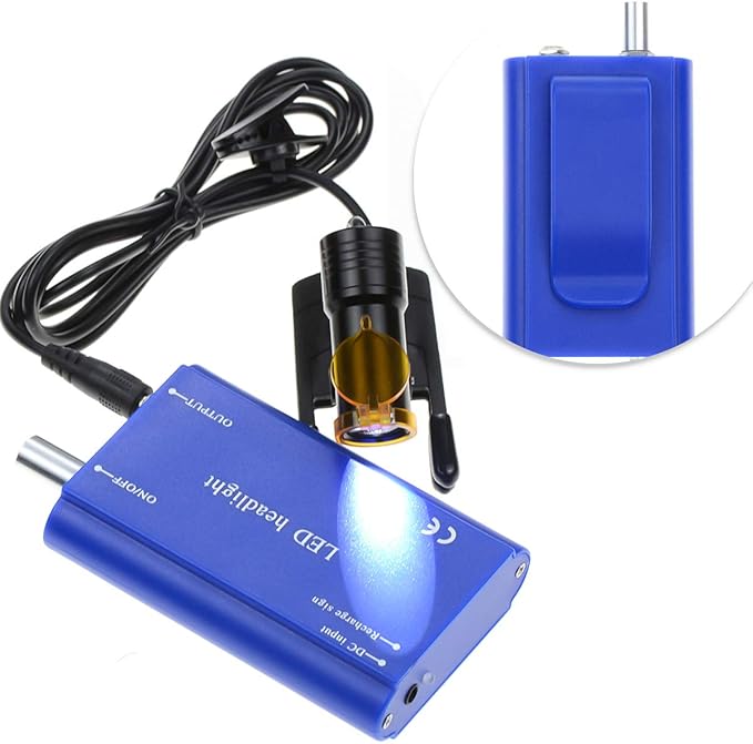 5W Portable LED Dental Headlight Clip On LED light Plastic Clip Headlamp with Filter For Binocular Loupes+ Latest Type Plastic Carry On Battery (Blue)