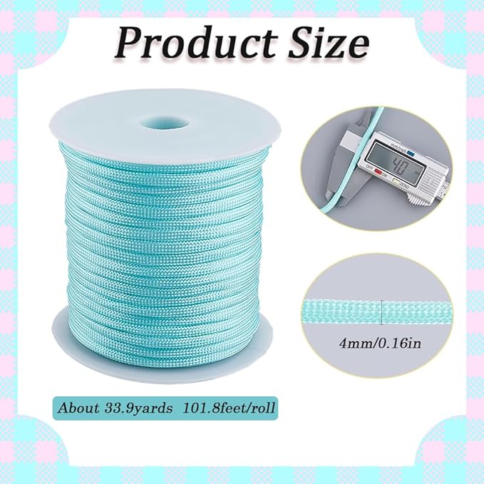 34 Yards/31m 4mm Paracord Climbing Rope Parachute Cord 7 Strand Core Nylon Outdoor Survival Utility Para Cord for Camping Fishing Tents Belt Bracelets Dog Collar Leashes Lanyards DIY Projects