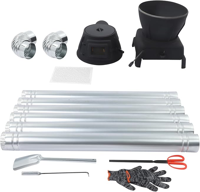CNCEST Wood Burning Stove with Chimney Pipes,Cast Iron Cast Iron Portable Hot Tent Stove,6m/19.69ft Smoke Sleeve,Wood Stove Heating and Cooking for Camping,Tents,Cooking and Travel (Large)