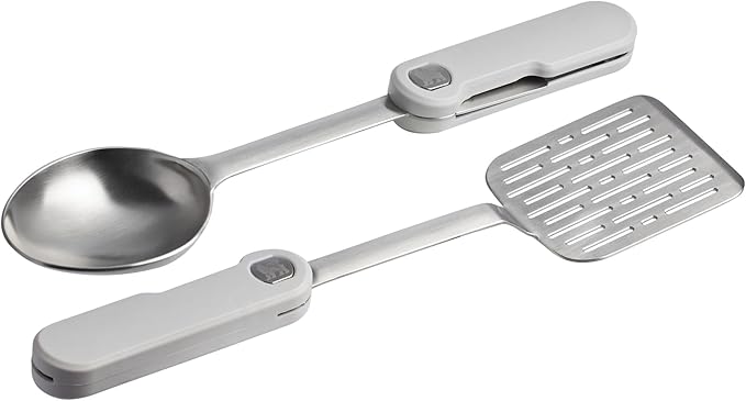 Stanley Wildfare Pro Stainless Steel Fold & Go Utensil Set | Folding Spatula and Spoon | Packable Outdoor Cookware | Camping Essentials for Your Camp Kitchen | BPA-Free | Pale Pebble & Stone