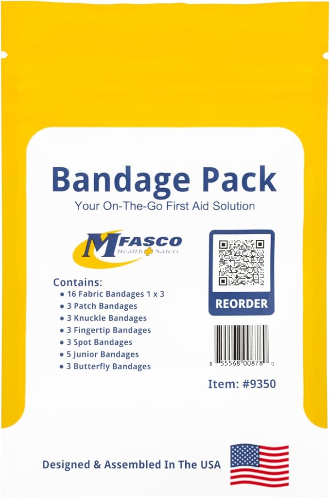 MFASCO First Aid Kit Bandage Refill Pack - Comprehensive Assorted Fabric Bandaids - Small Bandaids for On-the-Go - Reliable First Aid