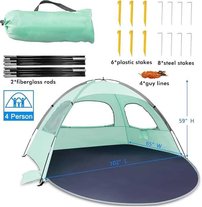 NXONE Beach Tent Sun Shelter with UPF 50+ UV Protection, Lightweight Easy Setup Portable Beach Canopy for Family, Large Space for Beach, Camping & Outdoor, 3/4/6 Person