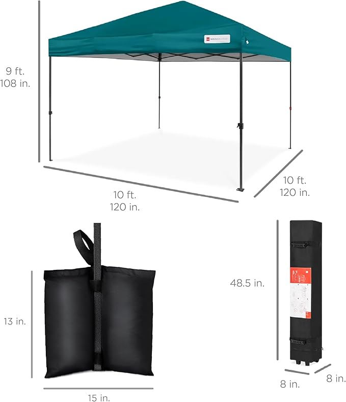 Best Choice Products 10x10ft Pop Up Canopy Tent, Outdoor Shade, 1 Person 1 Minute Set Up, Carry Case, 4 Weight Bags - Cerulean