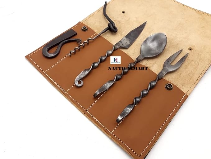 Medieval Five Piece Cutlery Set Hand Forged Dinning Cutlery Set (Design 4)