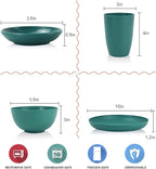 Wrova Wheat straw plates and bowls set of 16 - Unbreakable wheat straw dinnerware sets for kids - Alternative plastic dinnerware set service for 4 - Microwave safe and Dishwasher safe bowls. Green