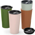 4 Pack Plastic Travel Coffee Mug Set, 20 oz Spill Proof Drinking Cups with Lids, Pobtable to Go Camping Coffee Tumbler Reusable Coffee Mugs with Lids, Dishwasher & Microwave Safe