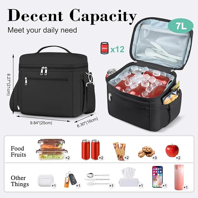 DALINDA Lunch Bag Cooler Bag Lunch Box for Women Men, Insulated Leak Proof LunchBox Lightweight for Picnic,Grocery,Beach,Camping,Travel,Work