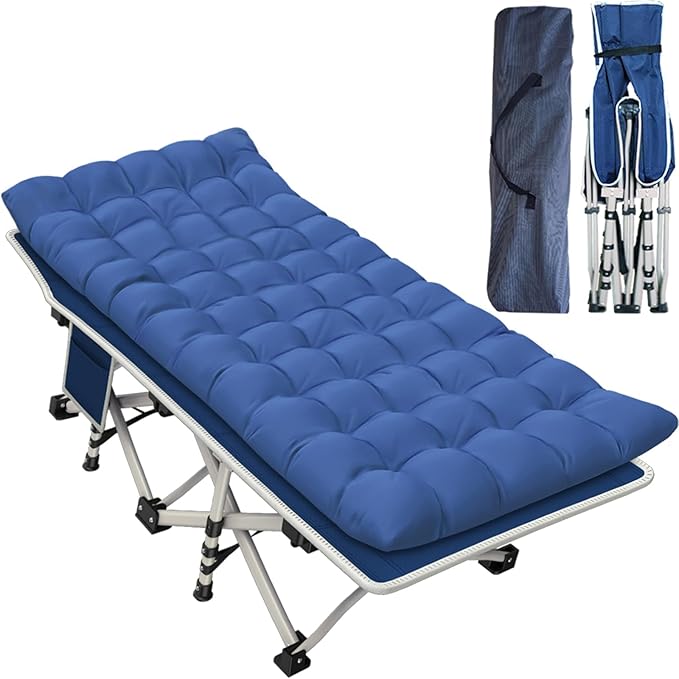 Cot Camping Cot with Thick Pad Cots for Sleeping Camping Bed Folding Cot 450LBS(Max Load) Comfortable Double Layer Oxford Heavy Duty with Carry Bag for Home Outdoor Travel