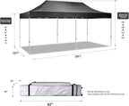 AMERICAN PHOENIX 10x20 Pop Up Canopy Tent Heavy Duty Commercial Shelter for Party, Outdoor Events and Patio Portable Instant Market Gazebo with Roller Bag, Camping Tarp, 4 Ropes and 4 Stakes (Black)